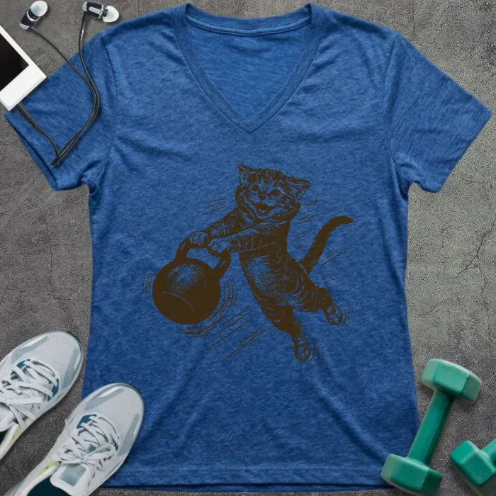 T-Shirt Heather True Royal / S Cat Swing V-Neck