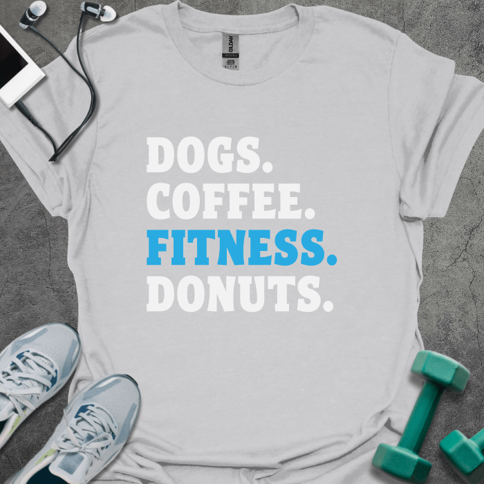 T-Shirt Ice Grey / S Dog. Coffee. Fitness. Donuts. T-Shirt