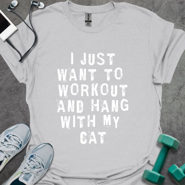 T-Shirt Ice Grey / S Workout & Hang w/ Cat T-Shirt