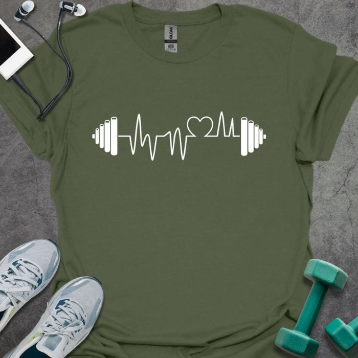 T-Shirt Military Green / S Barbell Heartbeat Line T-Shirt