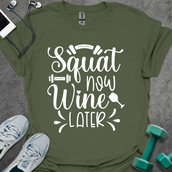 T-Shirt Military Green / S Squat Now Wine Later T-Shirt