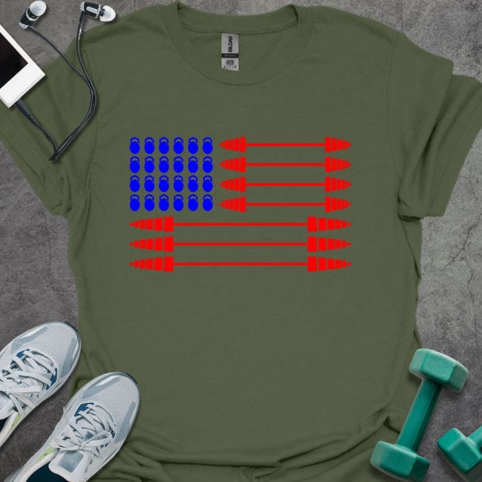 T-Shirt Military Green / S US Flag Weights T-Shirt