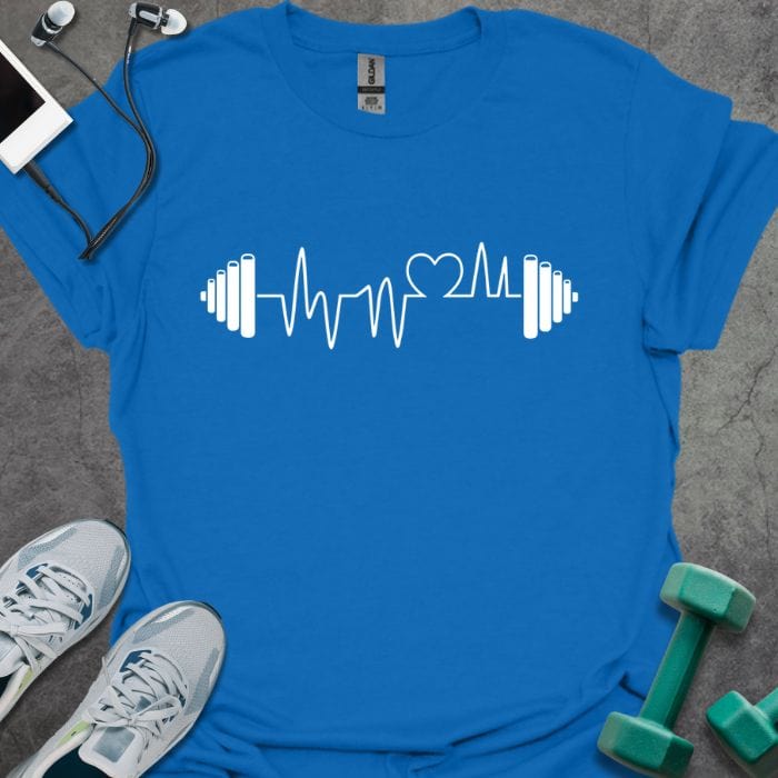 T-Shirt Royal / S Barbell Heartbeat Line T-Shirt