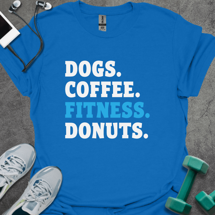 T-Shirt Royal / S Dog. Coffee. Fitness. Donuts. T-Shirt