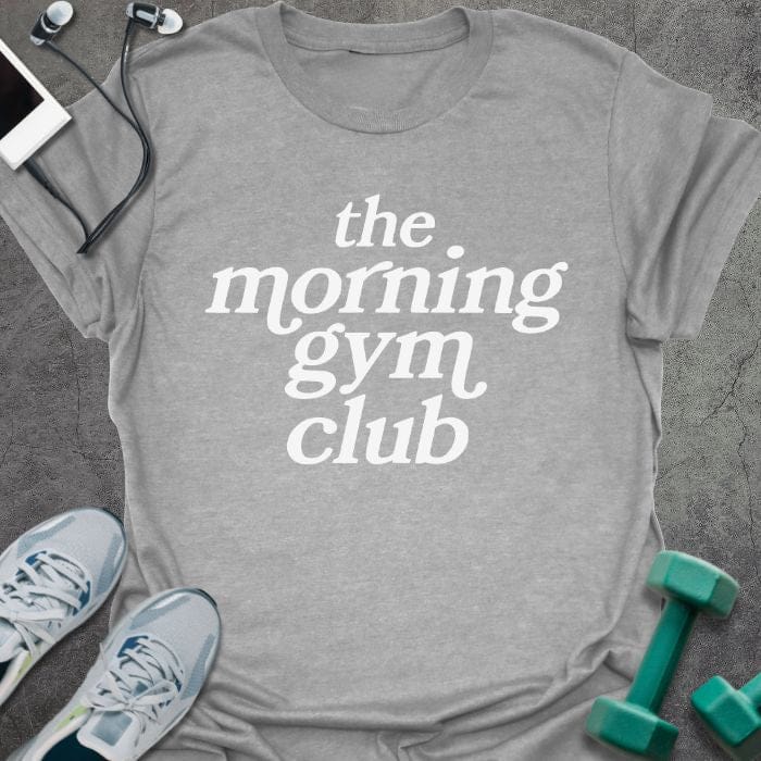 Sport grey t-shirt printed with "the morning gym club"