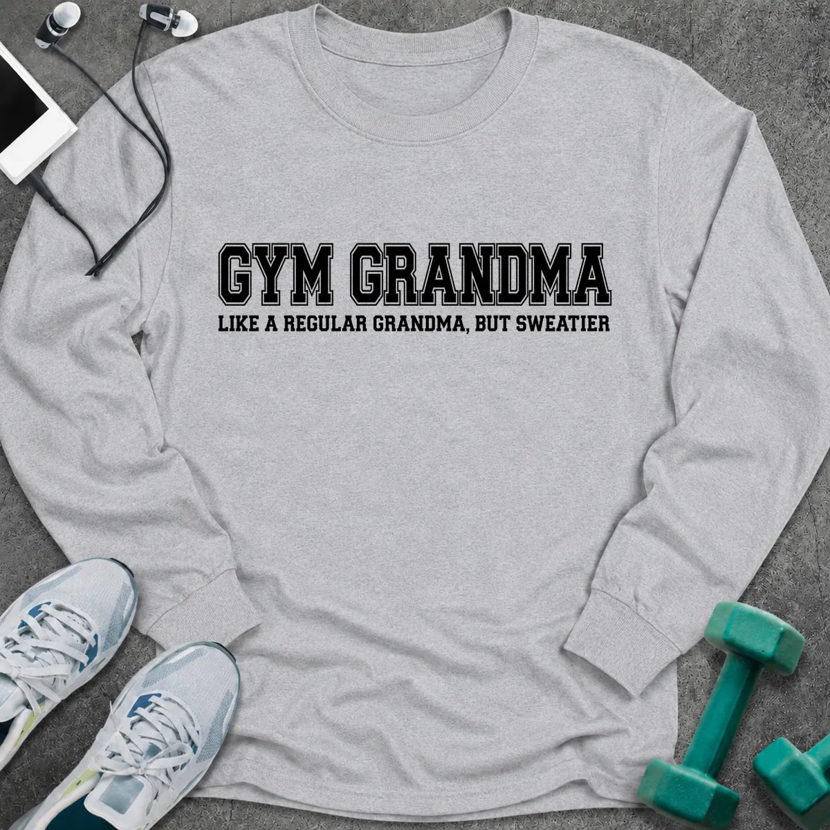 Long-sleeve Ash / S Gym Grandma Long Sleeve Tee