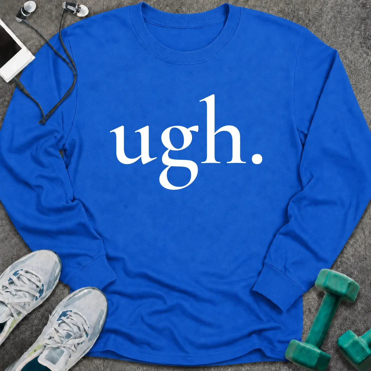 Royal Long-sleeve printed with "ugh." in white