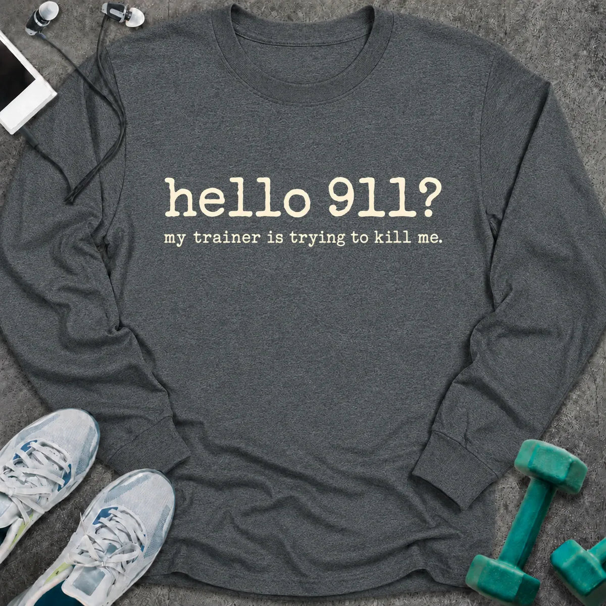 Long-sleeve S / Dark Heather Hello 911 Long Sleeve Tee