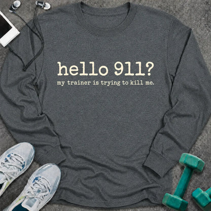 Long-sleeve S / Dark Heather Hello 911 Long Sleeve Tee
