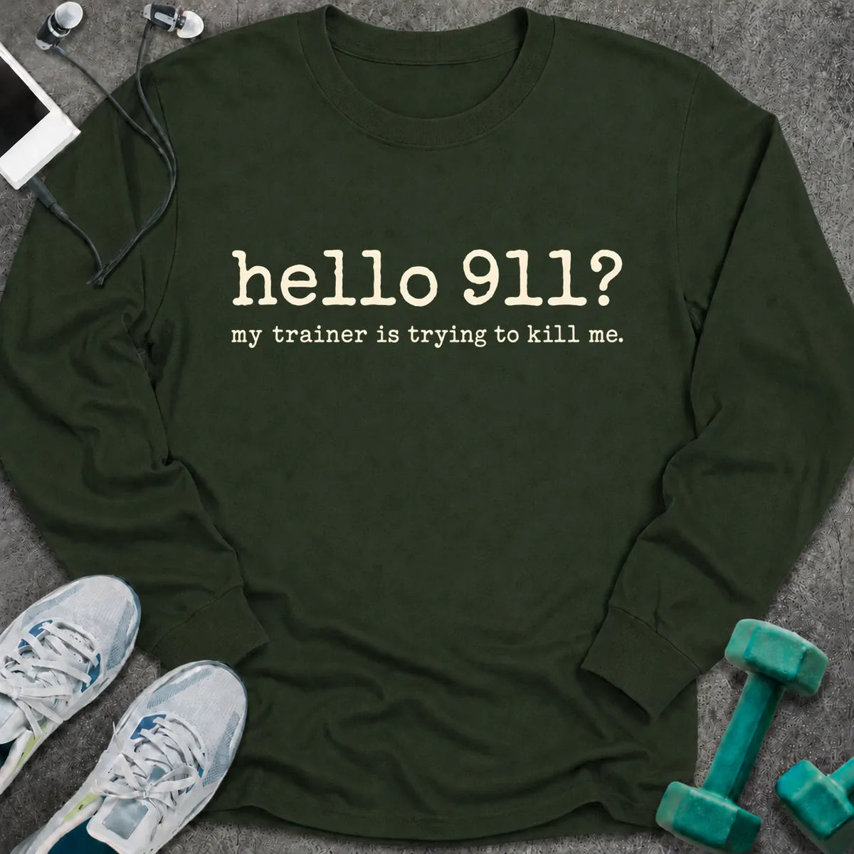 Long-sleeve S / Forest Green Hello 911 Long Sleeve Tee
