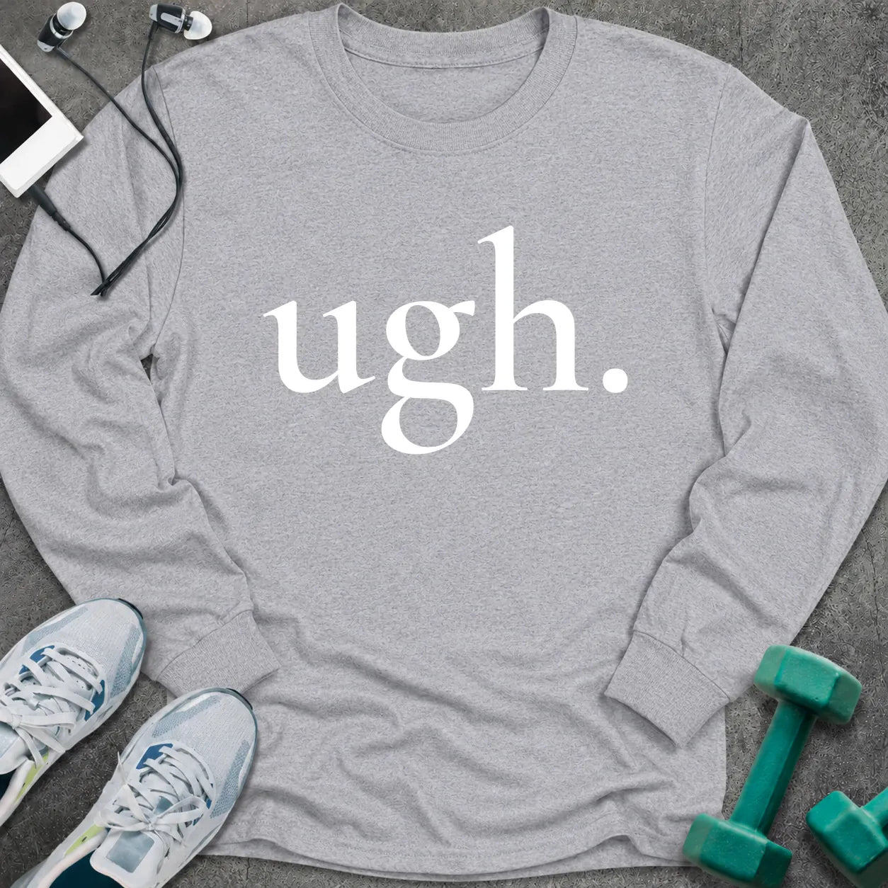 Sport grey Long-sleeve printed with "ugh." in white