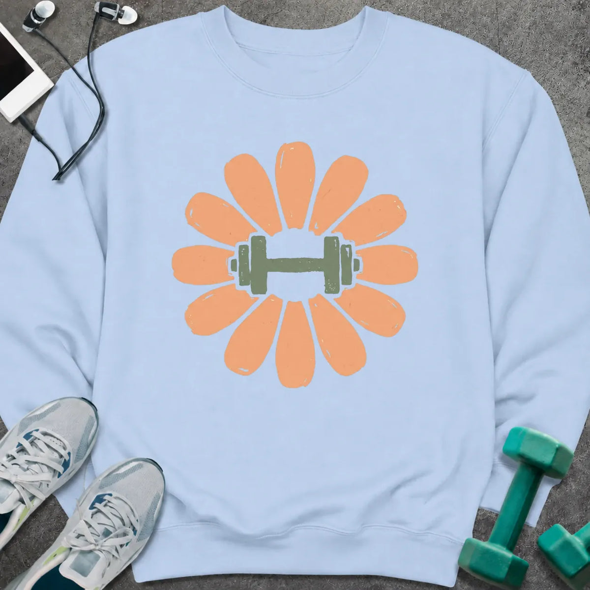 Sweatshirt Light Blue / S Dumbbell Flower Sweatshirt