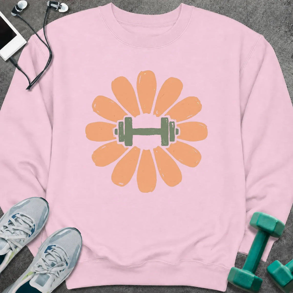 Sweatshirt Light Pink / S Dumbbell Flower Sweatshirt