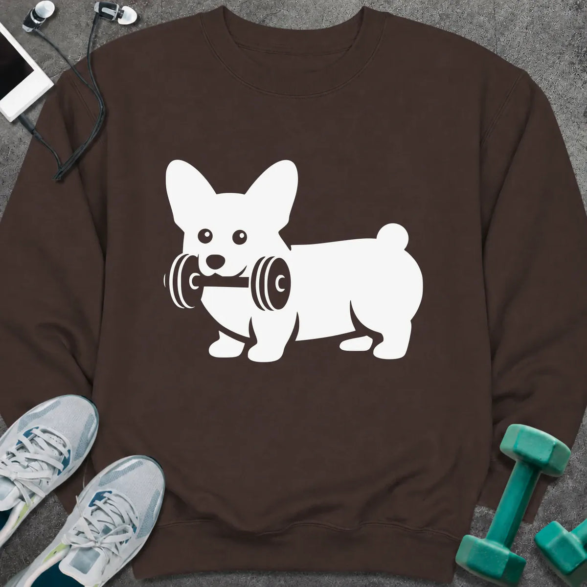 Sweatshirt S / Dark Chocolate Corgi Dumbbell Sweatshirt