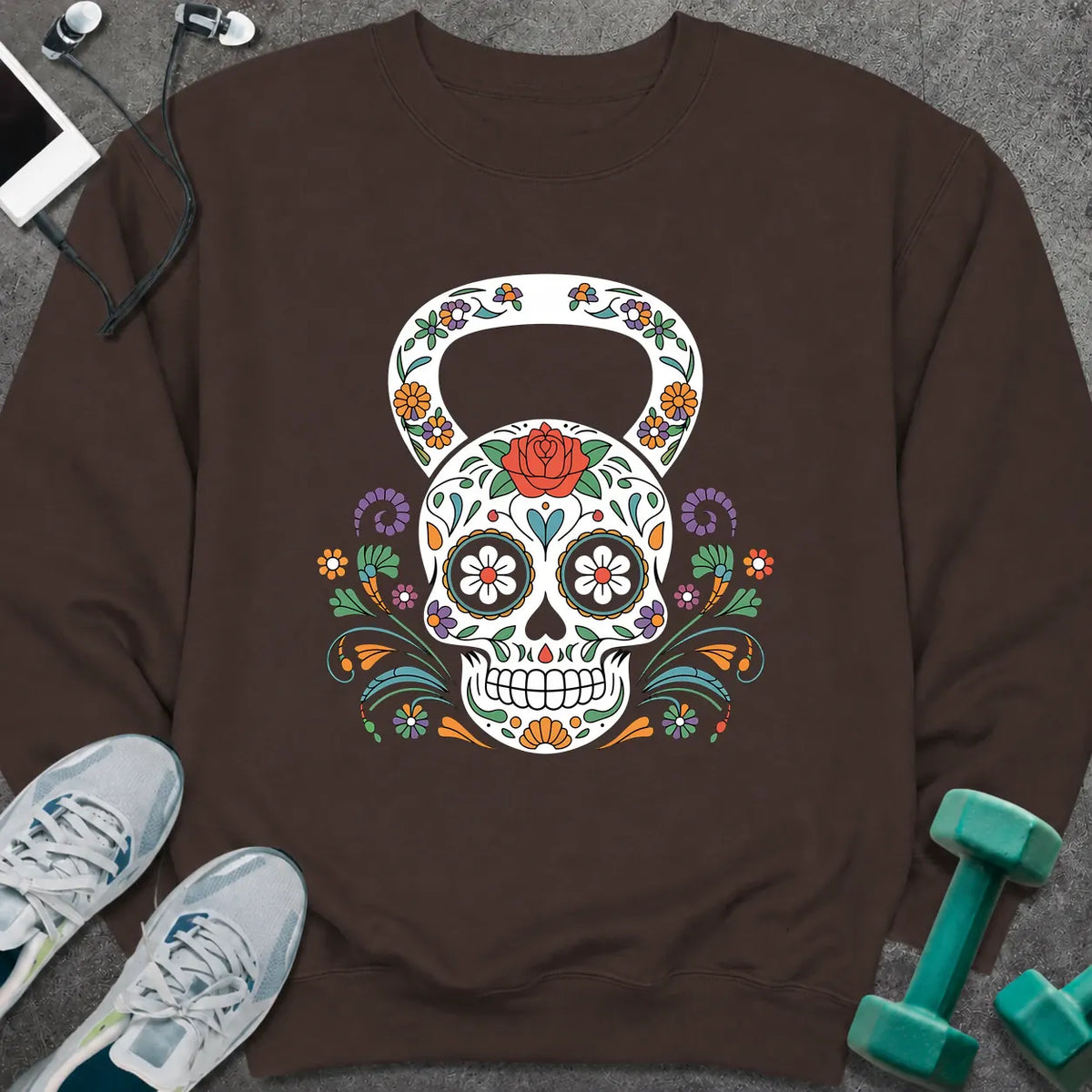 Sweatshirt S / Dark Chocolate Floral Kettlebell Sweatshirt