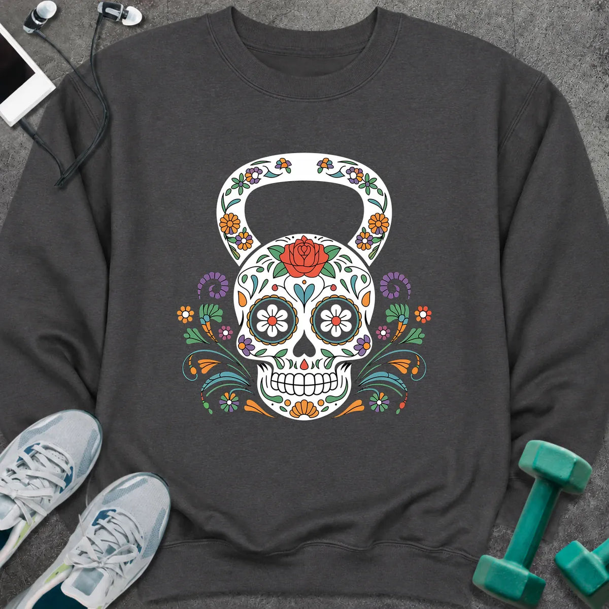 Sweatshirt S / Dark Heather Floral Kettlebell Sweatshirt
