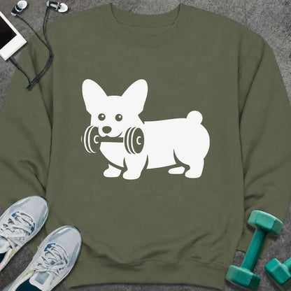 Sweatshirt S / Military Green Corgi Dumbbell Sweatshirt