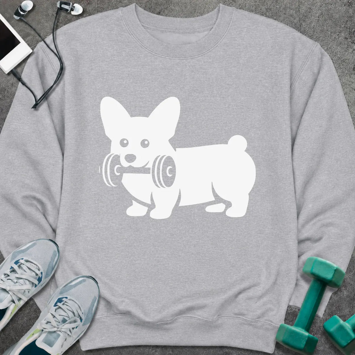 Sweatshirt S / Sport Grey Corgi Dumbbell Sweatshirt