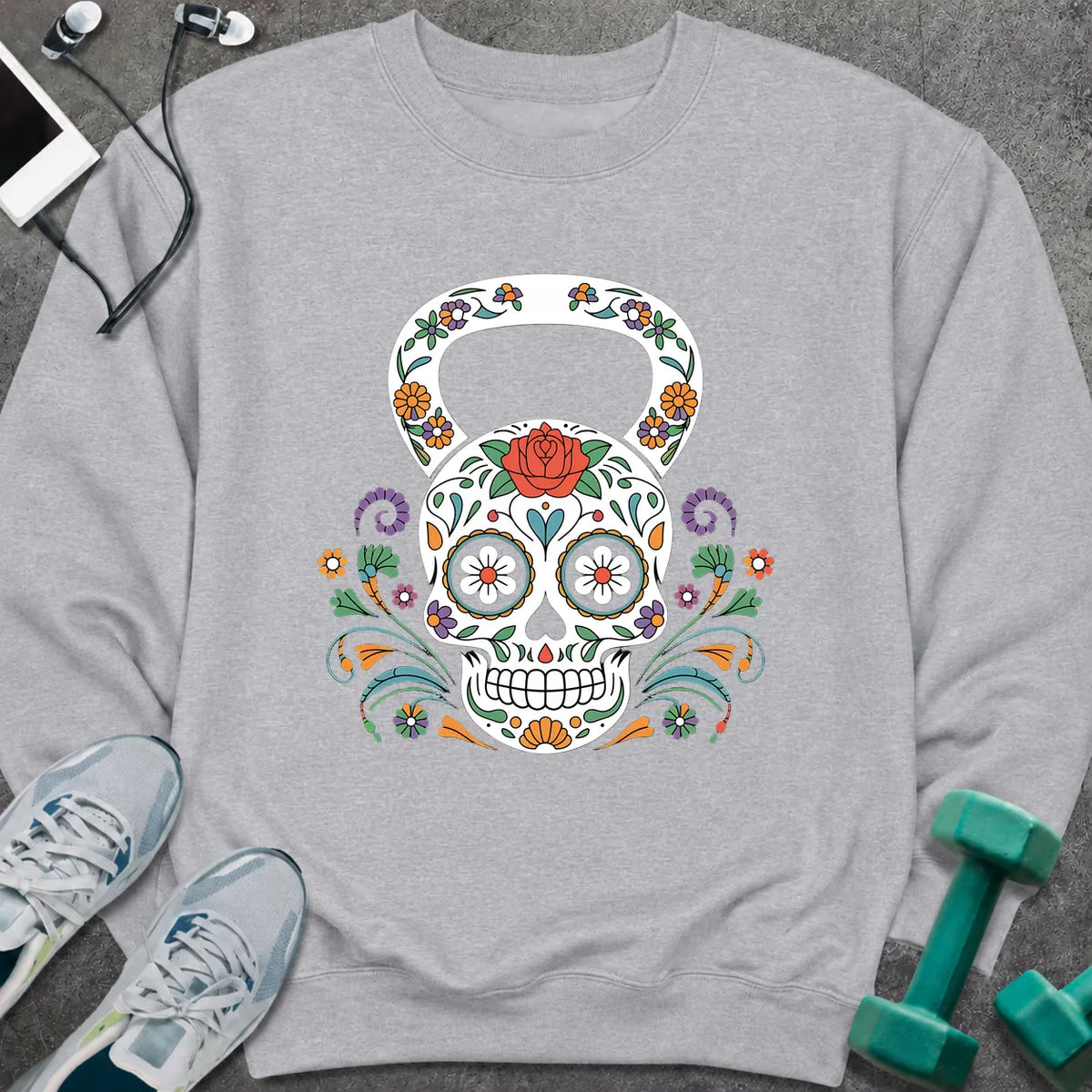 Sweatshirt S / Sport Grey Floral Kettlebell Sweatshirt