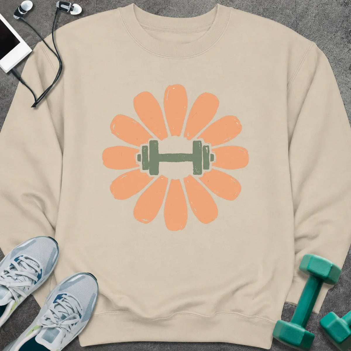 Sweatshirt Sand / S Dumbbell Flower Sweatshirt