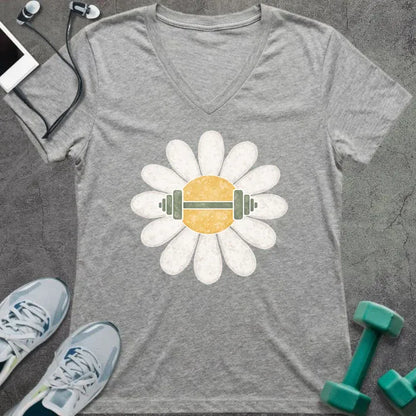 T-Shirt Athletic Heather / S Daisy Barbell V-Neck