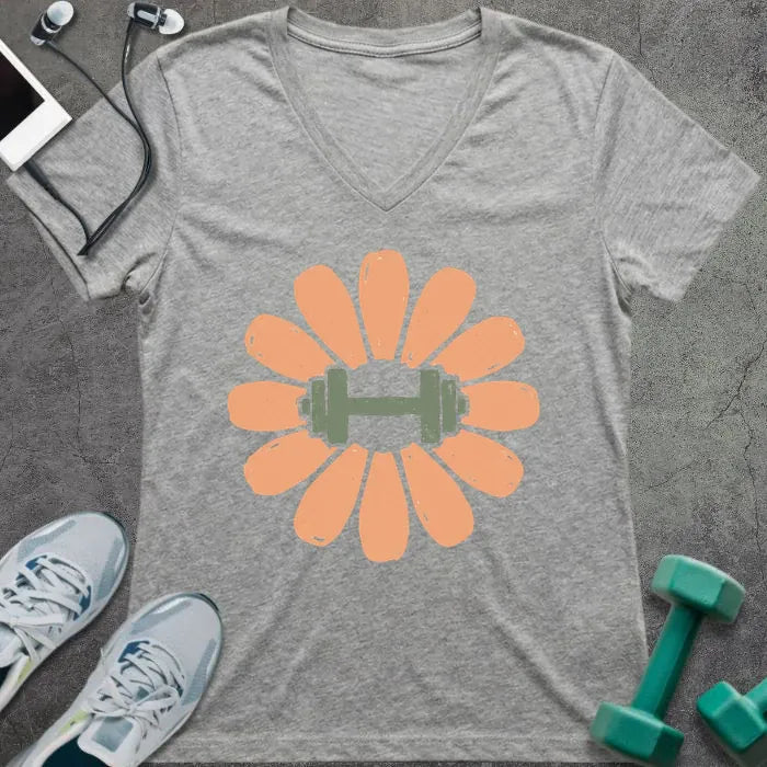T-Shirt Athletic Heather / S Dumbbell Flower V-Neck