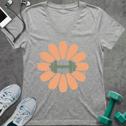 T-Shirt Athletic Heather / S Dumbbell Flower V-Neck