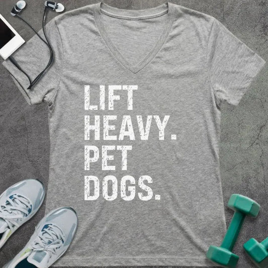 T-Shirt Athletic Heather / S Lift Heavy Pet Dogs V-Neck