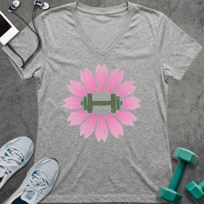 T-Shirt Athletic Heather / S Sakura Dumbbell V-Neck