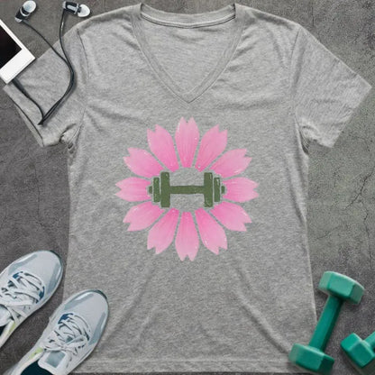 T-Shirt Athletic Heather / S Sakura Dumbbell V-Neck