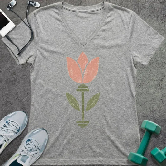T-Shirt Athletic Heather / S Tulip Barbell V-Neck