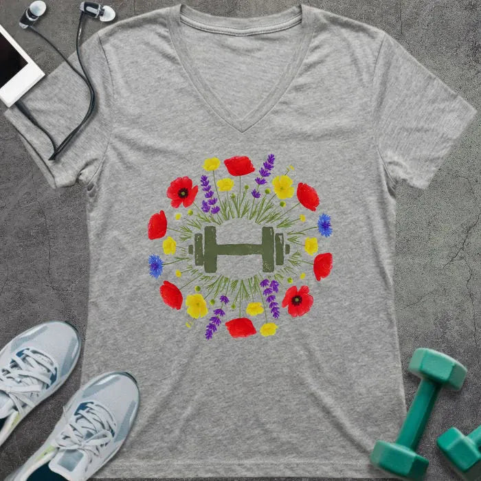T-Shirt Athletic Heather / S Wildflower Dumbbell V-Neck