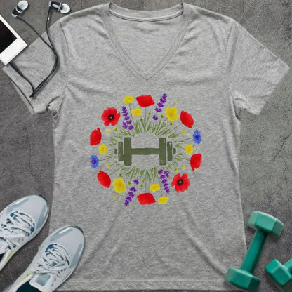 T-Shirt Athletic Heather / S Wildflower Dumbbell V-Neck