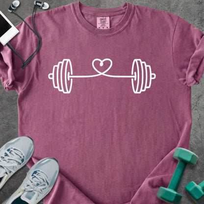 Berry t-shirt with a barbell connected by heart strings