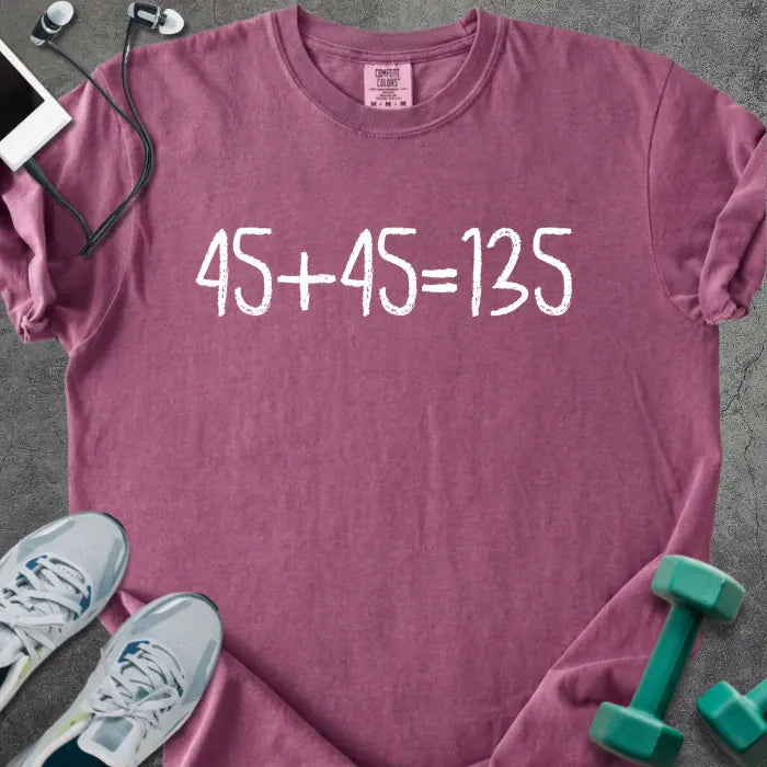 Berry t-shirt printed with "45+45 135"