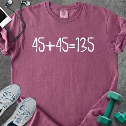 Berry t-shirt printed with "45+45 135"