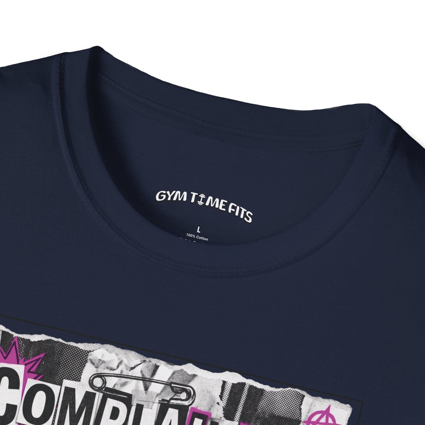T-shirt printed with "Complaining Burns Zero Calories" in black and pink, with pink smiley face