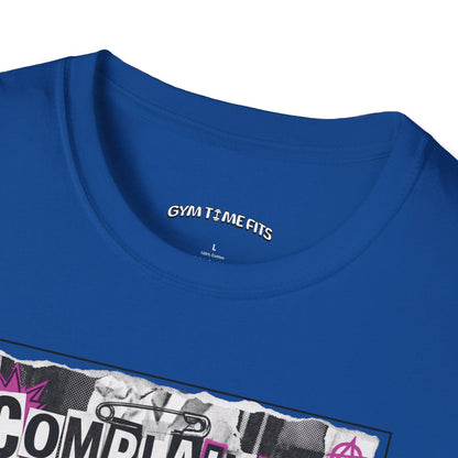 T-shirt printed with "Complaining Burns Zero Calories" in black and pink, with pink smiley face