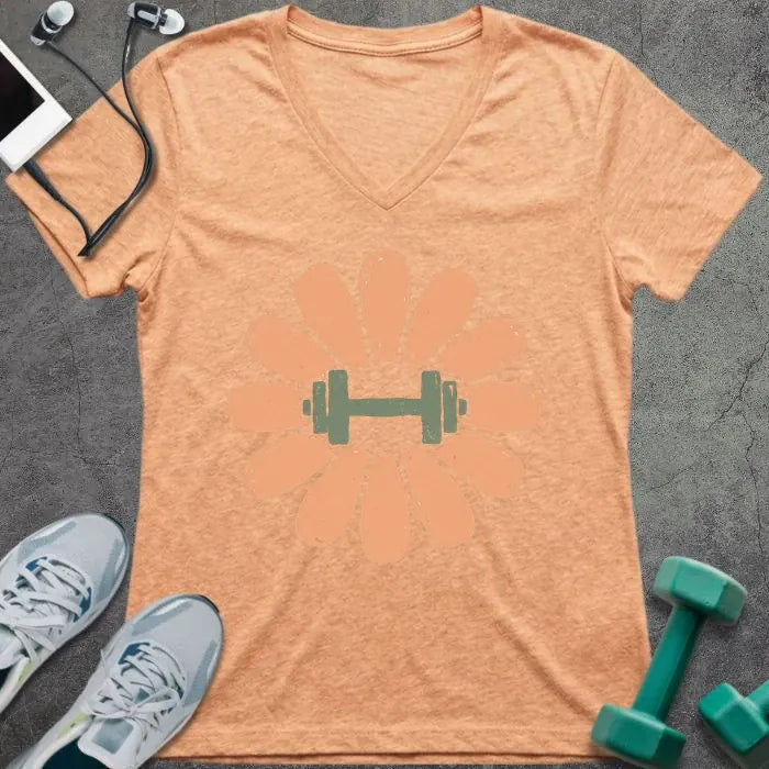 T-Shirt Dumbbell Flower V-Neck