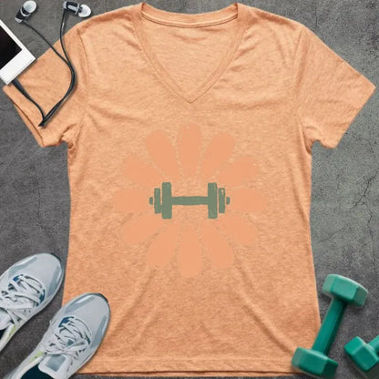 T-Shirt Dumbbell Flower V-Neck