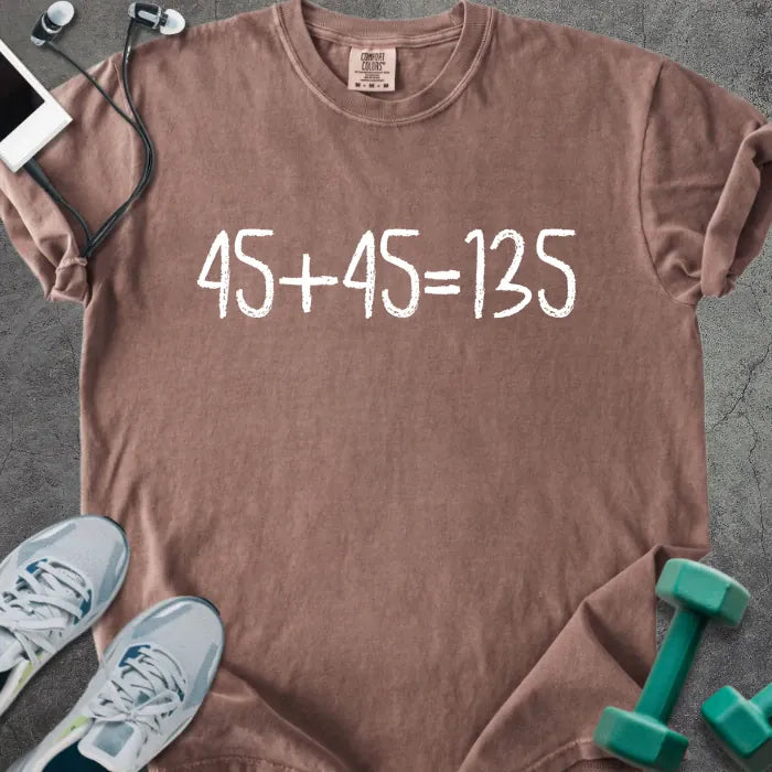 Espresso t-shirt printed with "45+45 135"