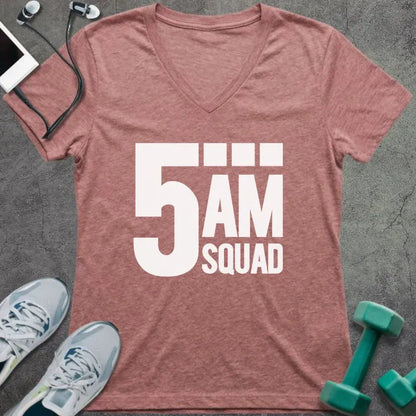 Heather mauve t-shirt printed with "5AM Squad"