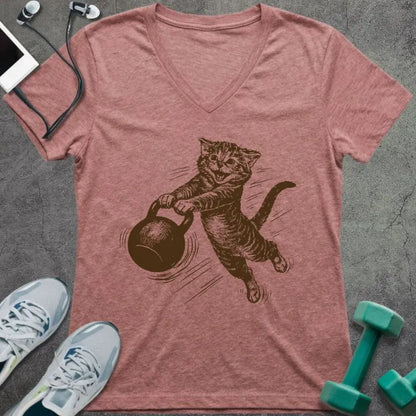 T-Shirt Heather Mauve / S Cat Swing V-Neck