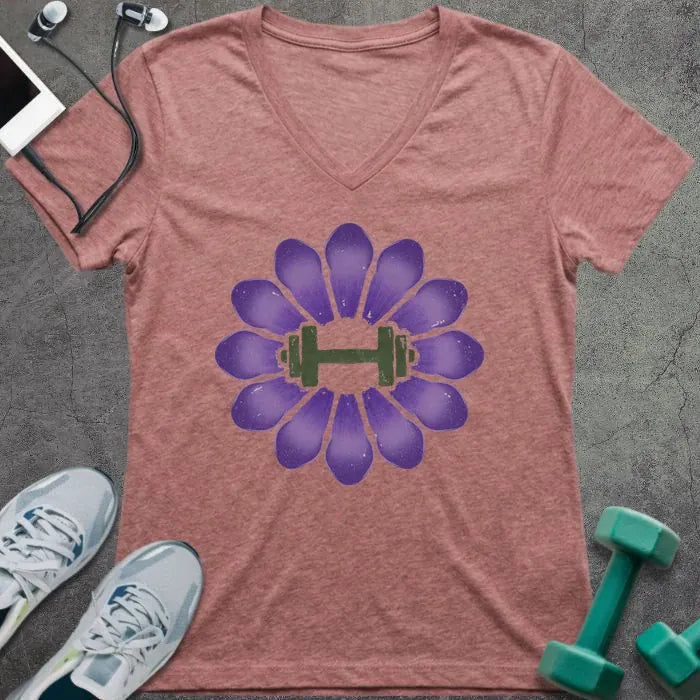T-Shirt Heather Mauve / S Crocus Dumbbell V-Neck