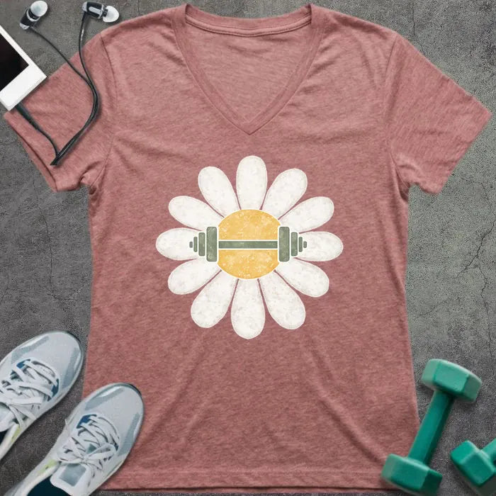 T-Shirt Heather Mauve / S Daisy Barbell V-Neck