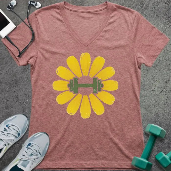T-Shirt Heather Mauve / S Dandelion Dumbbell V-Neck