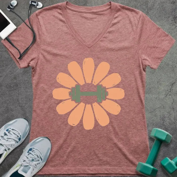 T-Shirt Heather Mauve / S Dumbbell Flower V-Neck