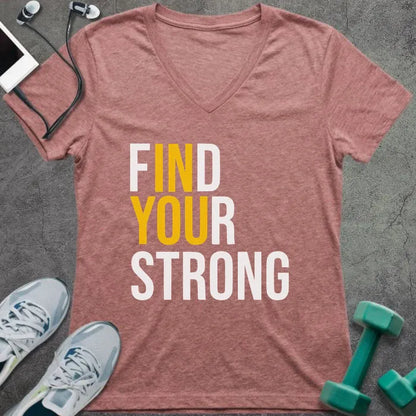 Heather mauve t-shirt printed with "Find Your Strong" in yellow and white