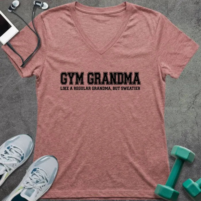 T-Shirt Heather Mauve / S Gym Grandma V-Neck