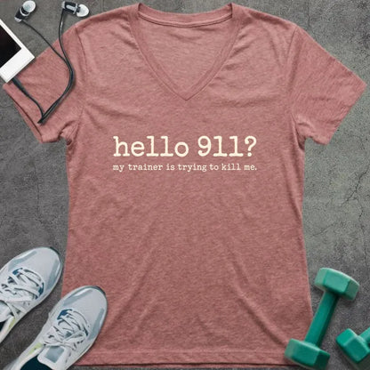 T-Shirt Heather Mauve / S Hello 911 V-Neck